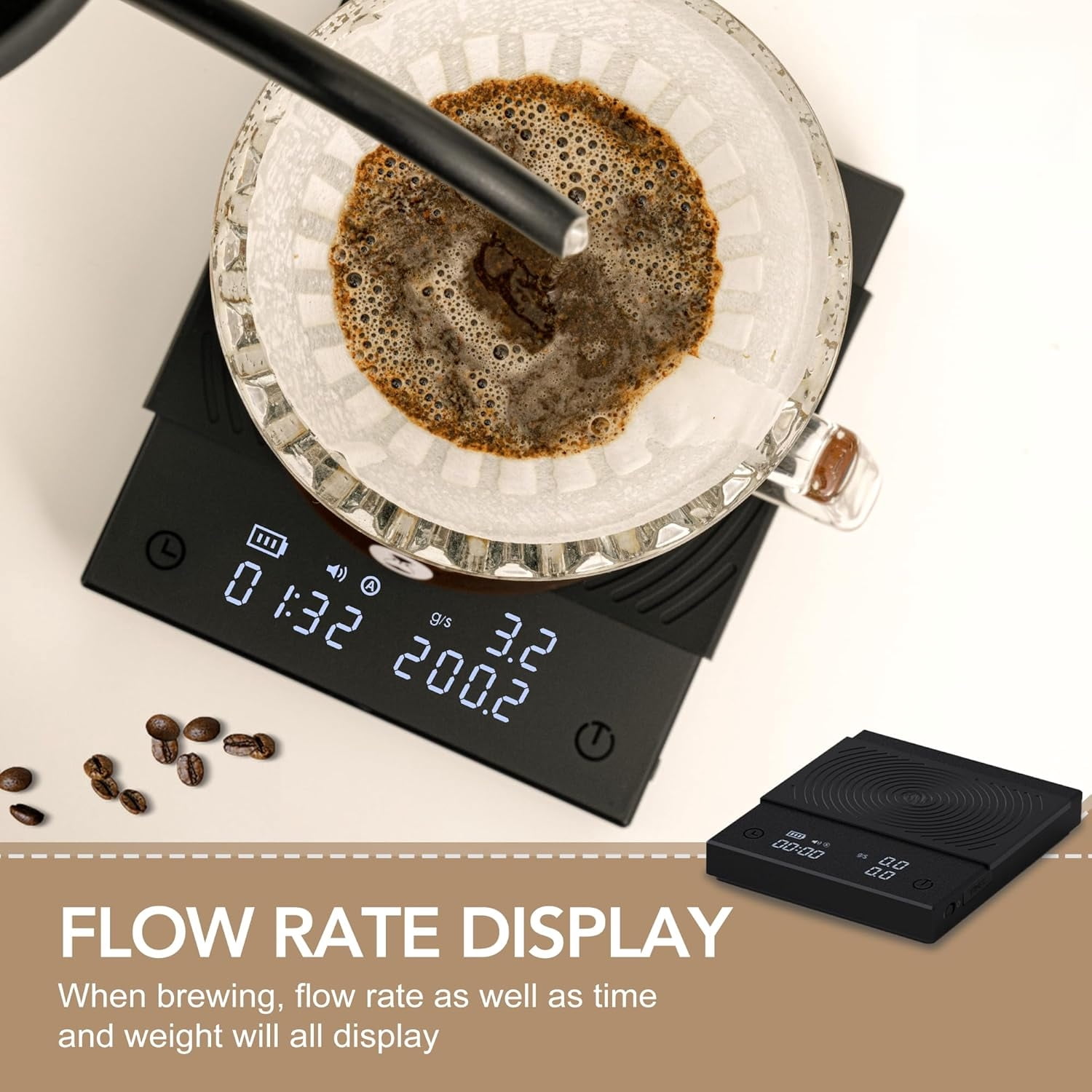 Coffee Scale Basic 2.0 with Timer,Black Mirror Espresso Scale with Flow Rate Function, 2000g/0.1g High Accuracy, Digital Coffee Scale for Pour Over Drip Coffee, Black