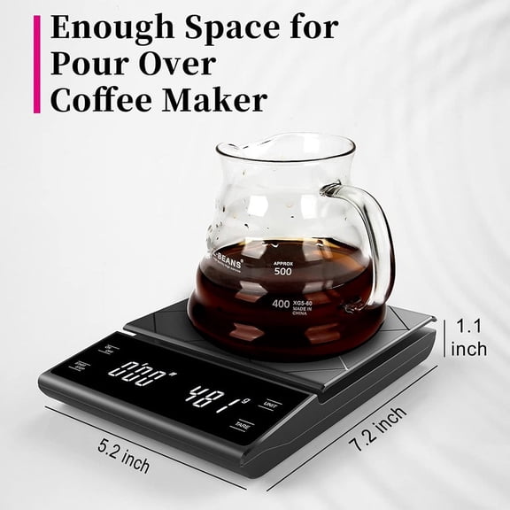 Coffee Scale with Timer, 3000g/0.1g Portable Multifunctional Kitchen Scale LED Display Tare Function for Pour over Cooking Baking and Espresso Measurement, Black