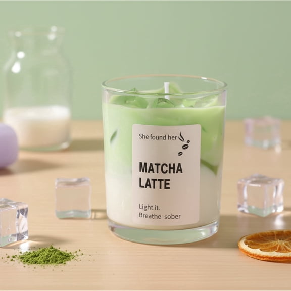 Coffee Scented Soy Wax Candles in Glass Cup | Jelly Aromatherapy Candles for Home Decor, Relaxation Gifts for Women, Men & Coffee Lovers-Matcha Latte
