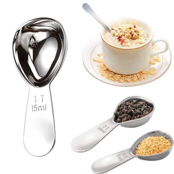 Coffee Scoop 15ml Stainless Steel Coffee Measuring Scoop Spoons with Graduated Spoon Beans Tea Sugar(Silver-15ml)