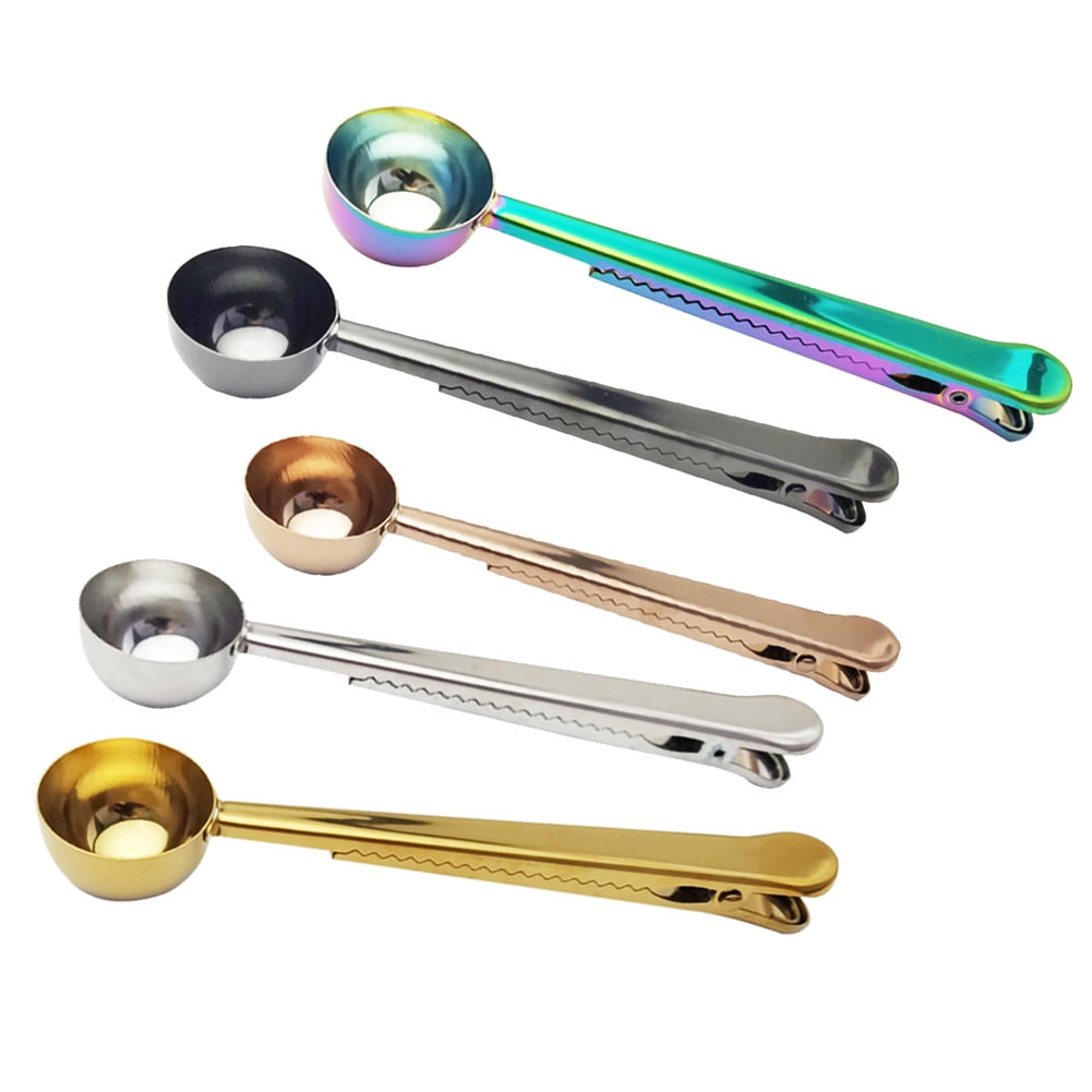 Coffee Scoop Clip,Stainless Steel Bag Clip,Multifunction with Clip,for and Tea,5 Pack