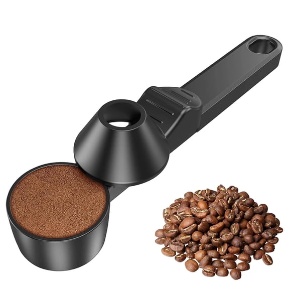 Coffee Scoop & Funnel for Ground Coffee, 30ml Coffee Measuring Scoop with 2 tbsp Precise Spoon, Reusable K Cup/Pod Filling Tool for Tea, Protein Powder (Black)