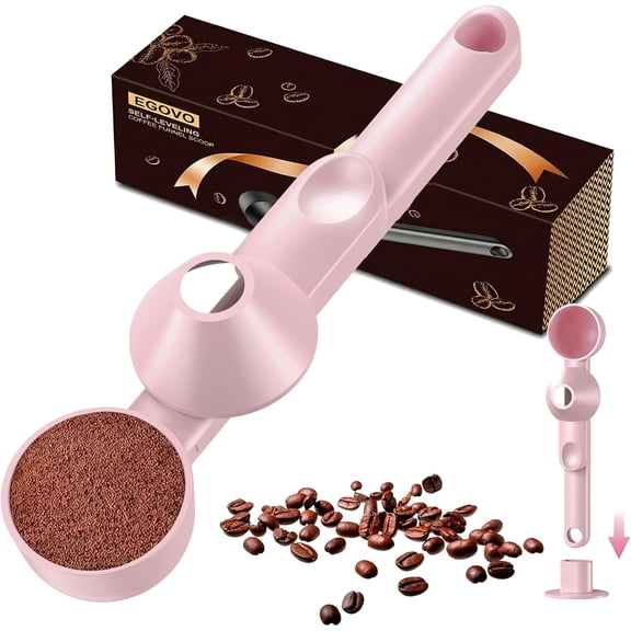 Coffee Scoop with Funnel for Reusable K Cup Refillable Coffee Pods, 2 TBSP Mess-Free Measuring Spoon with Sliding Leveler, Ideal for Ground Coffee, Protein Powder & Tea (Light Pink, 1-Pack)