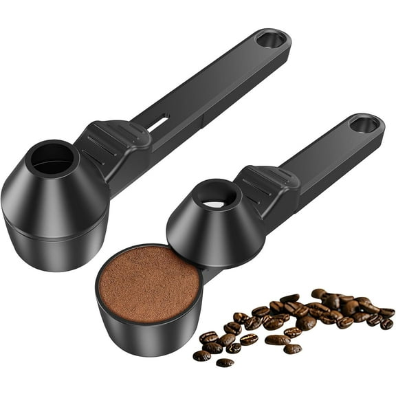 Coffee Scoop & Funnel for Reusable K Cup Refillable Coffee Pods, Coffee Measuring Spoon 2 Tablespoon Capacity, Scoop with Funnel for Ground Coffee, Protein Powder, Tea (Black, 2 Pack)