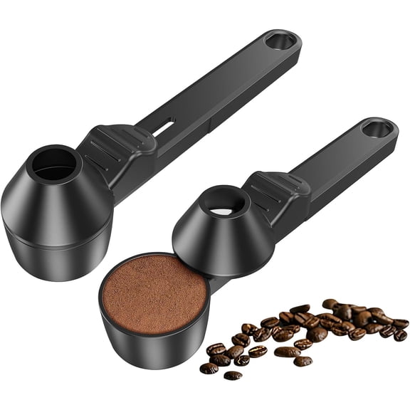 Coffee Scoop & Funnel for Reusable K Cup Refillable Coffee Pods, Coffee Measuring Spoon 2 Tablespoon Capacity, Scoop with Funnel for Ground Coffee, Protein Powder, Tea (Black, 2 Pack)