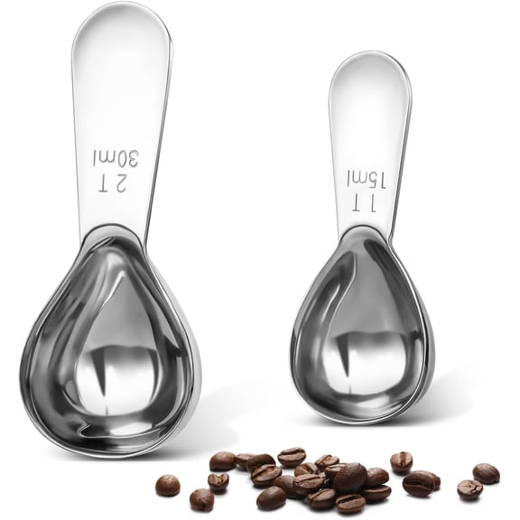 Coffee Scoop Set, Tablespoon Scoop 2 Pc Set (1 Tbsp & 2 Tbsp), Stainless Steel Measuring Spoons for Ground Coffee with Short Handles, for Tea, Sugar, or Flour