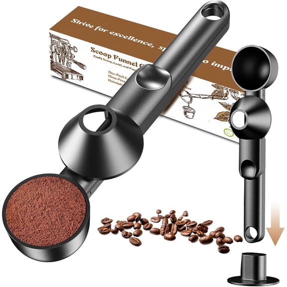 Coffee Scoop with Funnel for Ground Coffee, Protein Powder & Tea, for Reusable K Cup Refiller, 2TBSP Mess-Free, Funnel Design Prevents Spills (Black, 1-Pack)