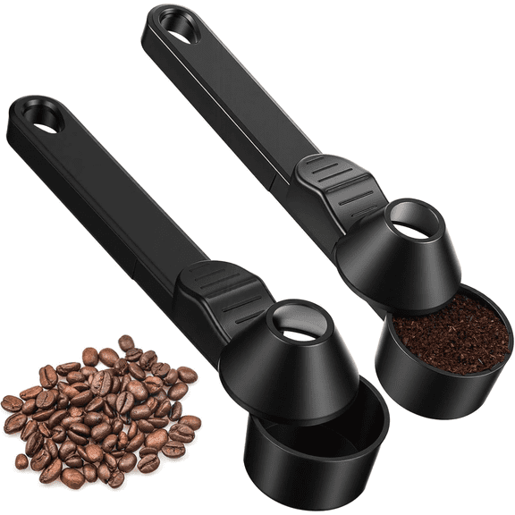 Coffee Scoop with Funnel and Leveler 2 Pack, Sliding Measuring Spoon for K-Cup Refills, Mess-Free Spill-Proof Pour Spout