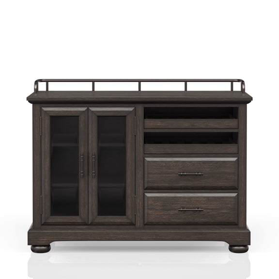 Coffee Server In Metal And Wood, Deep Color, 2-shelf Glass Storage With 2 Drawers Wood Fascination, Shelves & Drawers, Coffee