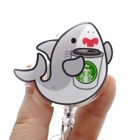 Coffee Shark Acrylic Badge Reel for Animal Lovers, Nurses, Nursing Students, Vet Techs, Marine Biologists, Scientists, MLS, MLT, Doctor