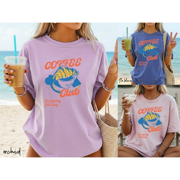 Coffee Shirt, Coffee Club T Shirt, Retro Coffee Shirts, Croissant, Foodie T-Shirt, Coffee Lover, Vintage Aesthetic, Retro Graphic Women Tees