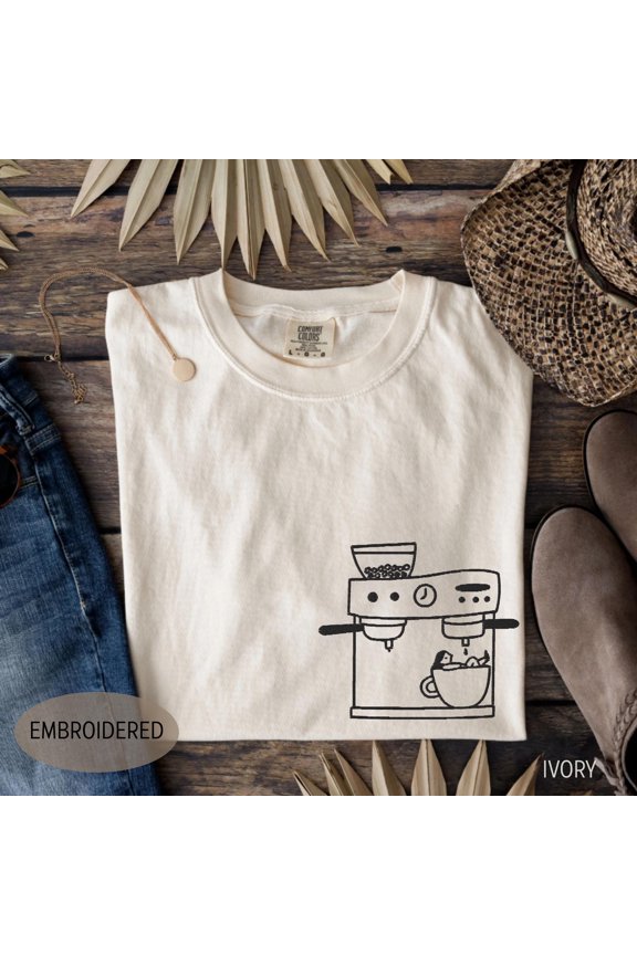 Coffee Shirt, Funny Coffee Lover Gift, Espresso TShirt, Barista T-Shirt, Coffee Weather Tee, Coffee Icons Embroidered Shirts