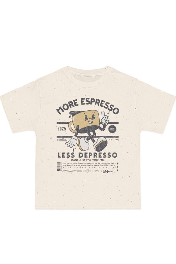 Coffee Shirt More Espresso Less Depresso Beefy-T Short-Sleeve T-Shirt, Retro Coffee Graphi