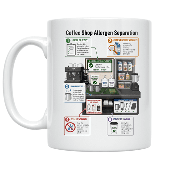 Coffee Shop Allergen Separation - Barista Training, 11 oz White Ceramic Coffee Mug
