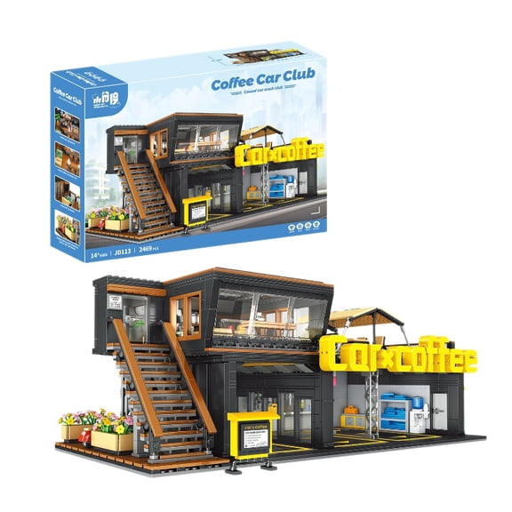 Coffee Shop Building Blocks Set, 2469 PCS City Street View Model Kit with Cafe Store and Parking Lot, Modern Commercial Architecture with LED Light, Creative Gifts for Kids Adults Boys Girls 14+