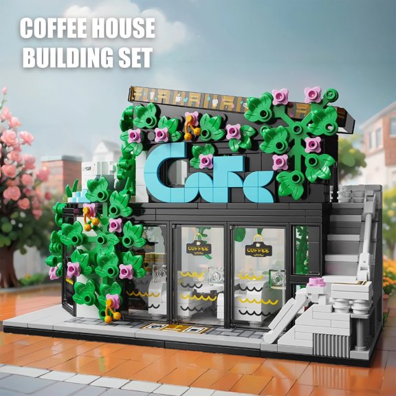 Coffee Shop Building Blocks Set Street View Architecture Model Set Birthday 8-12 Years Teens Adults Collection Home Decor Gifts