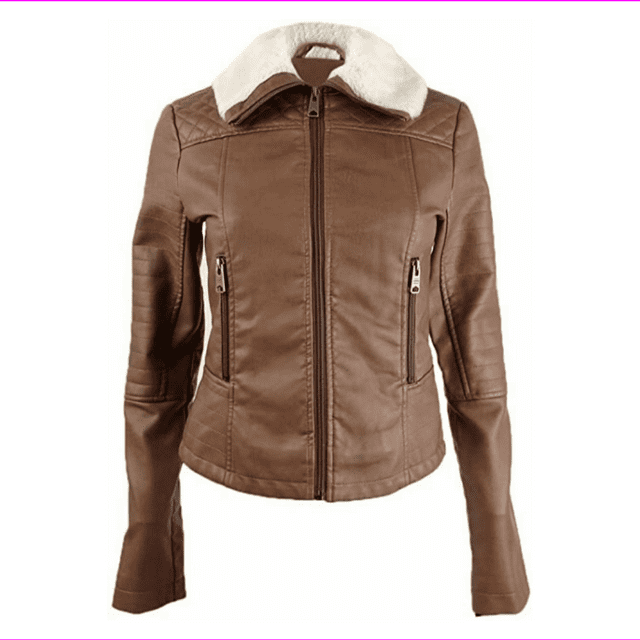 Coffee Shop ,Juniors Faux Fur-Collar Moto Jacket ,PEANUT,S