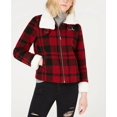 thumbnail image 1 of Coffee Shop Juniors Women's Faux-Fur-Collar Plaid Jacket, Red/Black Large - NEW, 1 of 4