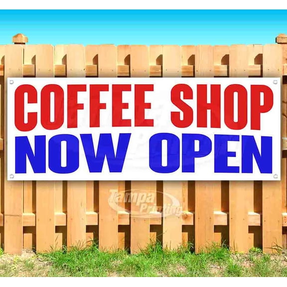 Coffee Shop Now Open 13 oz Vinyl Banner With Metal Grommets