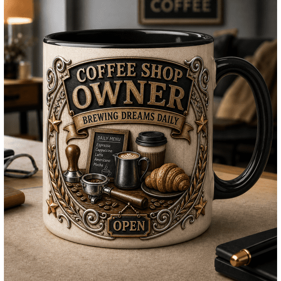 Coffee Shop Owner Ceramic Coffee Mugs, Small Business Gift for Cafe Owners 11 oz 15 oz