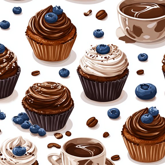 Coffee Shop Peel and Stick Wallpaper Delicious Cupcakes Coffee Blueberries Coffee Beans Wall Mural 17.7in x 9.8ft Self Adhesive Removable Wall Paper Renter Friendly Wallpaper for Bakery Coffee Lover
