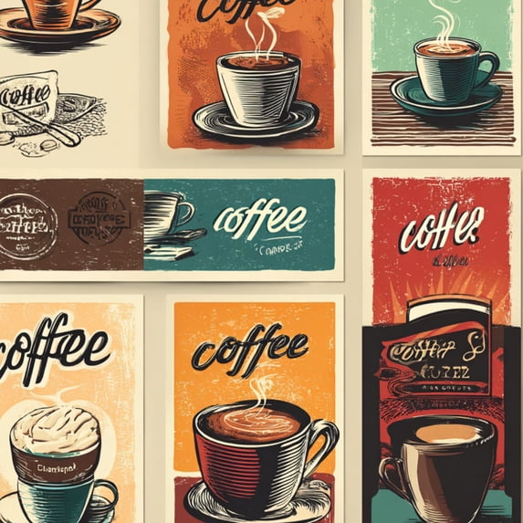 Coffee Shop Peel and Stick Wallpaper Vintage Coffee vintage Classic Cups Wall Mural 23.6in x 9.8ft Self Adhesive Removable Wall Paper Renter Friendly Wallpaper for Bakery Coffee Lover