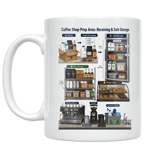 Coffee Shop Prep Area: Receiving and Safe Storage - Barista Training - 11 oz Ceramic Mug
