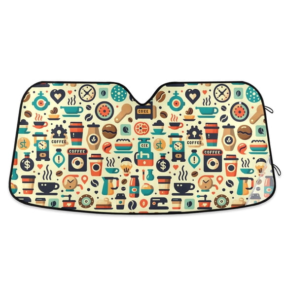 Coffee Shop Signs Icon Car Windshield Sun Shade Foldable Car Front Window Visor Heat and UV Protection 53x23.5