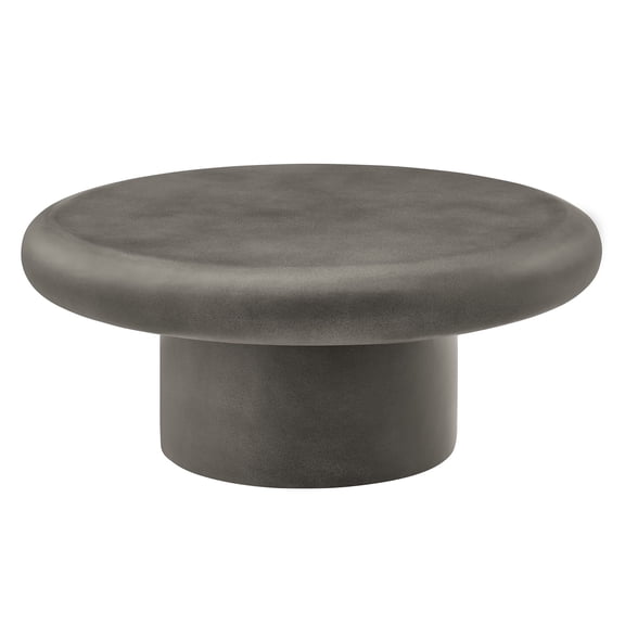 Coffee Side Table, Gray, Faux Stone Concrete, Outdoor Patio Balcony Cafe Bistro Garden Hospitality Restaurant, Modern Contemporary, HB37583