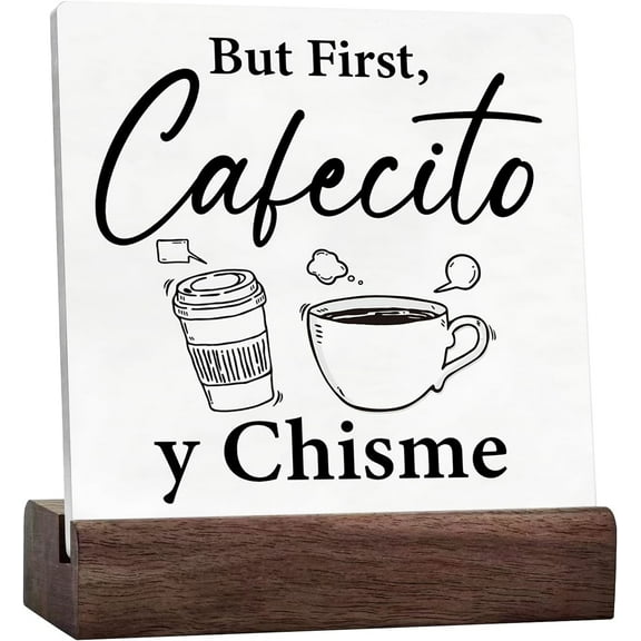 Coffee Sign But First Cafecito Y Chisme Ceramic Desk Sign Decorative Sign For Home Kitchen Coffee Station Desk Shelf