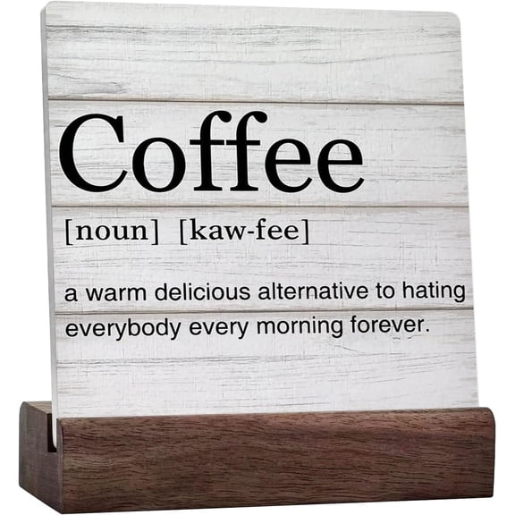 Coffee Sign Coffee Quotes Coffee Definition Desk Decorative Sign Kitchen Coffee Station Decor For Desk Table Shelf Ceramic Plaque With Wooden Base