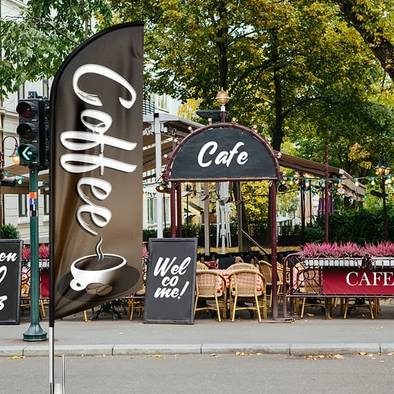 Coffee Sign Feather Flag ,8FT Coffee outdoor advertising flag, Coffee Business Sign,Coffee Swooper FlagFLAG ONLY