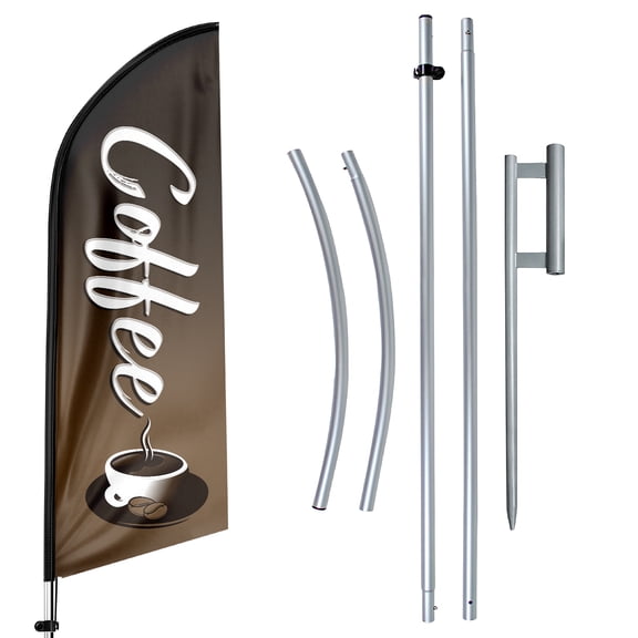 Coffee Sign Feather Flag with Pole Kit,11ft Coffee Decoration Display, Coffee Business Sign,Coffee Swooper Flag