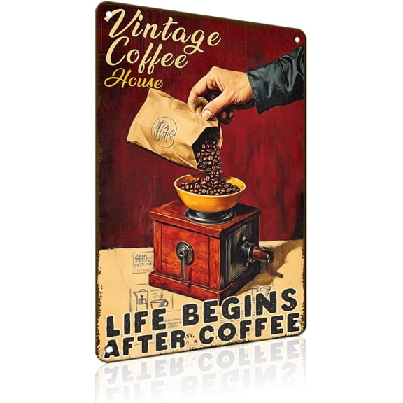Coffee Signs for Kitchen Vintage Tin Sign Life Begins After Coffee Vintage Kitchen Decor for Cafe Bar Shop Home Office 8x12inch