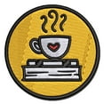 thumbnail image 1 of Coffee Sitting on Stack of Books Reading Applique Multi-Color Embroidered Hook & Loop Patch - 3.5 Inch Large, 1 of 5