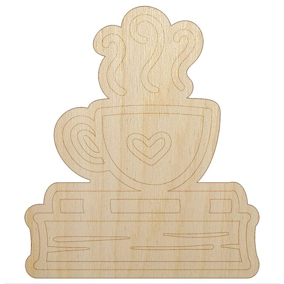 Coffee Sitting on Stack of Books Reading Wood Shape Unfinished Piece Cutout Craft DIY Projects - 4.70 Inch Size - 1/8 Inch Thick