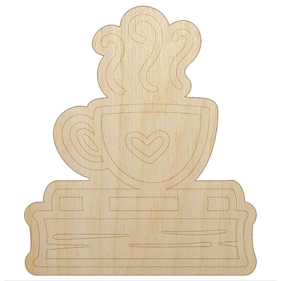Coffee Sitting on Stack of Books Reading Wood Shape Unfinished Piece Cutout Craft DIY Projects - 6.25 Inch Size - 1/4 Inch Thick