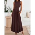 thumbnail image 1 of Coffee Sleeveless Maxi Dress With Crew Neck, High Waist, Ruched Bodice, Flowy Skirt And Side Pockets, 1 of 6