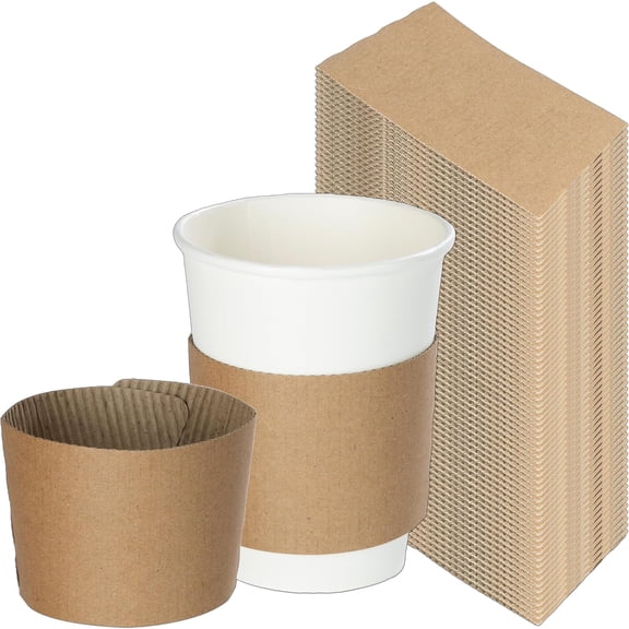 Coffee Sleeves For 10 to 20 oz. Cups (400 Pack) - Disposable Kraft Corrugated Cardboard Paper Jacket For Better Grip, Hot Cold Drinks Holder, Chocolate Milk Tea Beverage Insulator, Hand Protection