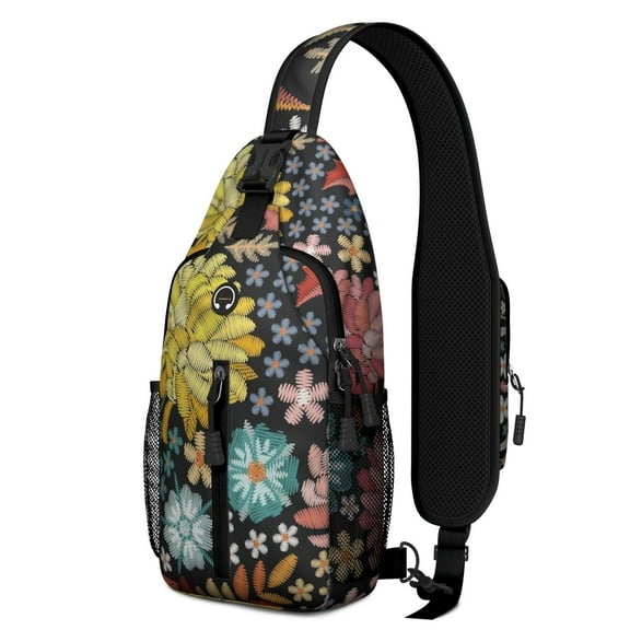 Coffee Sling Backpack with Cute Peach and Smoked Sausage Print – Water-Resistant Crossbody Shoulder Bag with Adjustable Reversible Strap, Anti-Theft Pocket, Breathable Back, Perfect for Vi