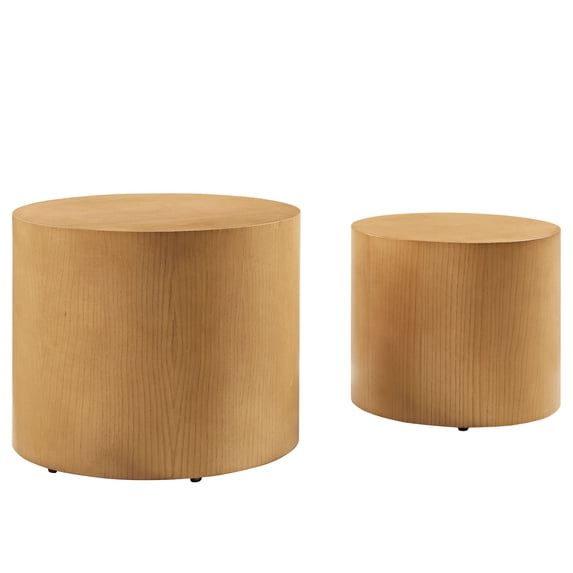Coffee Sofa Side End Table, Set of 2, round, Natural Brown, Wood, Living Room Lounge Cafe Lobby Hospitality Restaurant, Modern Contemporary, HB37180