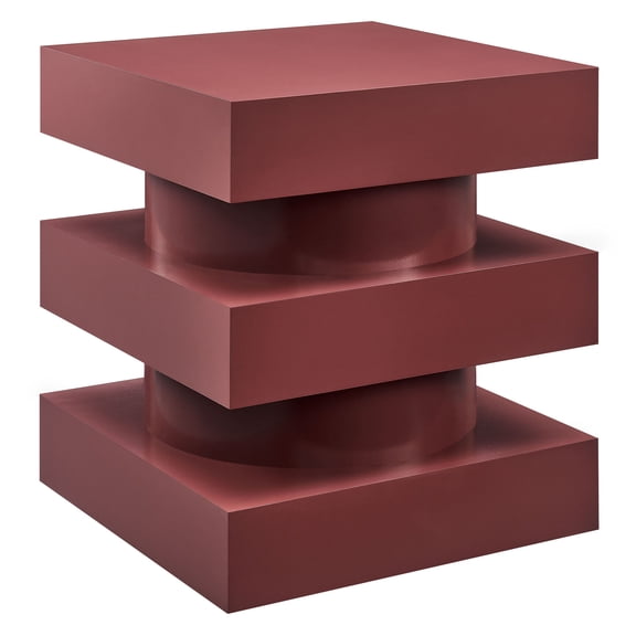 Coffee Sofa Side End Table, Square, Red, Wood, Living Room Lounge Cafe Lobby Hospitality Restaurant, Modern Contemporary, HB37118