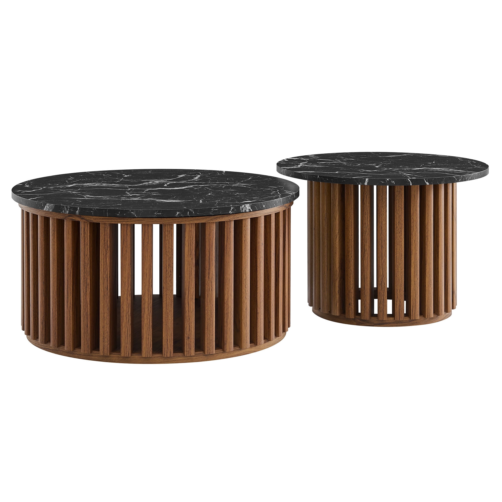 Coffee Sofa Side End Table, round, Black, Faux Marble, Wood, Living Room Lounge Cafe Lobby Hospitality Restaurant, Modern Contemporary, HB37996