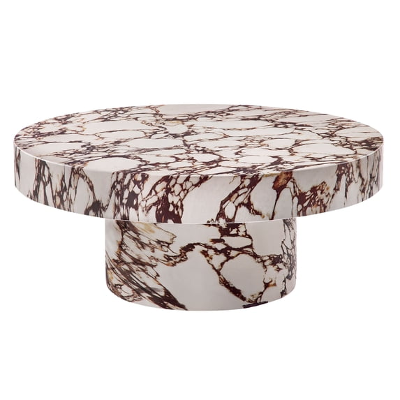 Coffee Sofa Side End Table, round, Red, Faux Stone Concrete, Living Room Lounge Cafe Lobby Hospitality Restaurant, Modern Contemporary, HB37582