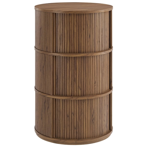 Coffee Sofa Side End Table, round, Walnut Brown, Wood, Living Room Lounge Cafe Lobby Hospitality Restaurant, Modern Contemporary, HB37995