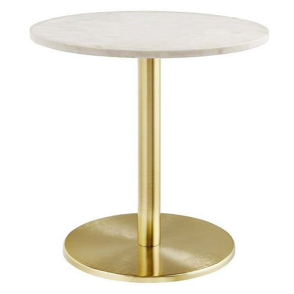 Coffee Sofa Side Table, Gold White, Artificial Marble, Metal Steel, Round, Living Kitchen Cafe Bistro Hospitality Restaurant, Modern Contemporary Boutique HB36391