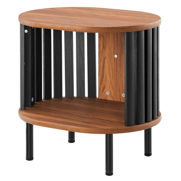 Coffee Sofa Side Table, Walnut Black, Wood, Metal Steel, Oval, Living Kitchen Cafe Bistro Hospitality Restaurant, Modern Contemporary HB34885