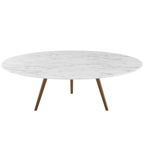 Coffee Sofa Side Table, Walnut White, Artificial Marble, Wood, Round, Industrial Living Lounge Cafe Lobby Hospitality Restaurant, Modern Contemporary HB33265