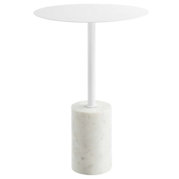 Coffee Sofa Side Table, White, Artificial Marble, Metal Steel, Round, Living Kitchen Cafe Bistro Hospitality Restaurant, Modern Contemporary HB36382