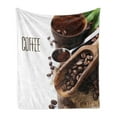 thumbnail image 1 of Coffee Soft Flannel Fleece Blanket, Bean and Ground Plants Filter Coffee Equipment Caffeine Addiction and Tropic Taste, Cozy Plush for Indoor and Outdoor Use, 70" x 90", Brown Green, by Ambesonne, 1 of 5